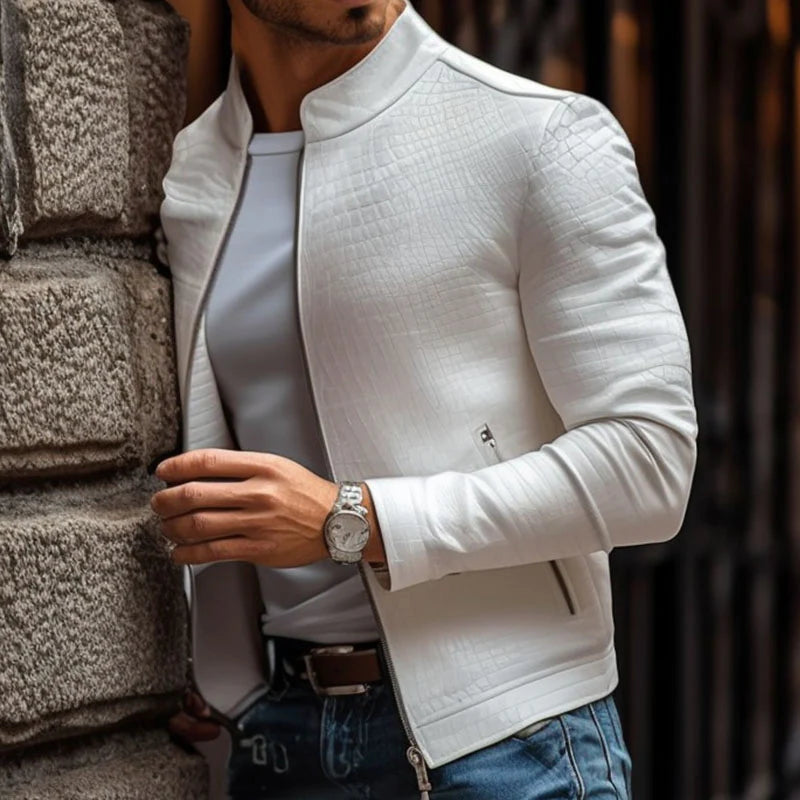 The Titan | Men's Stone Pattern Leather Jacket