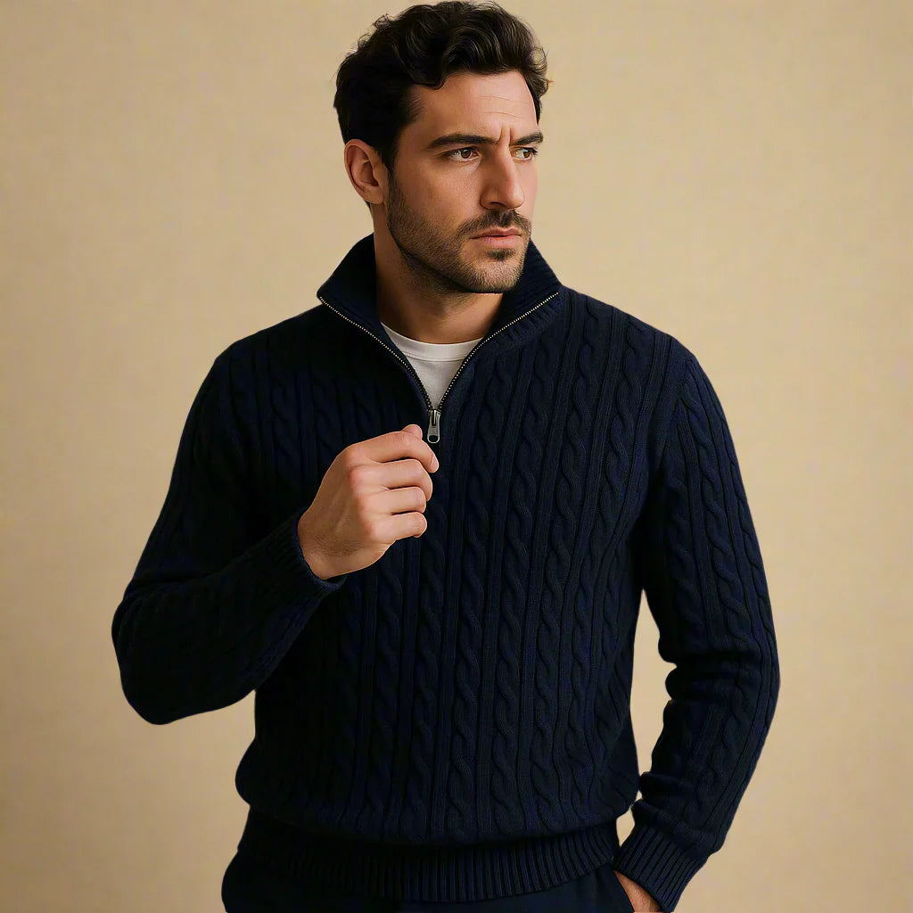 Niccolò - Jersey de cachemira con cremallera y trenzado clásico