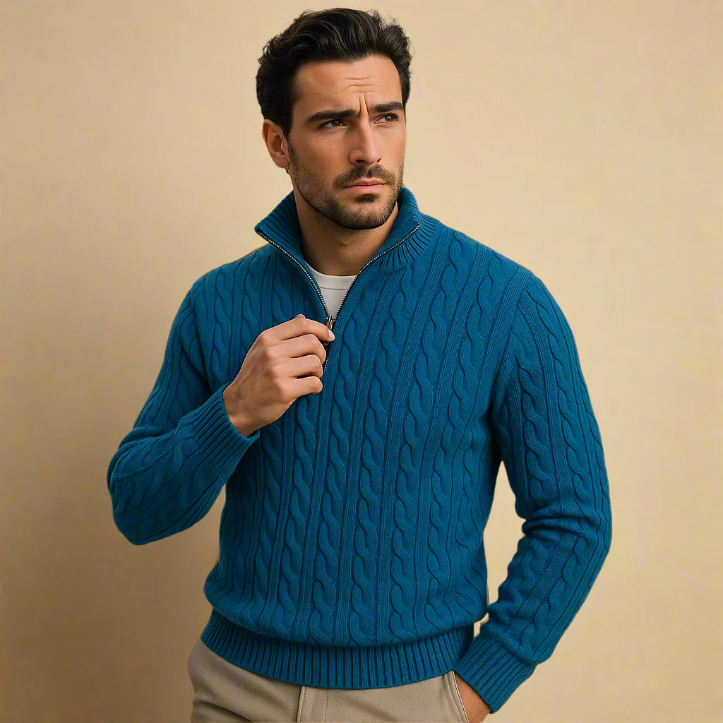 Niccolò - Jersey de cachemira con cremallera y trenzado clásico
