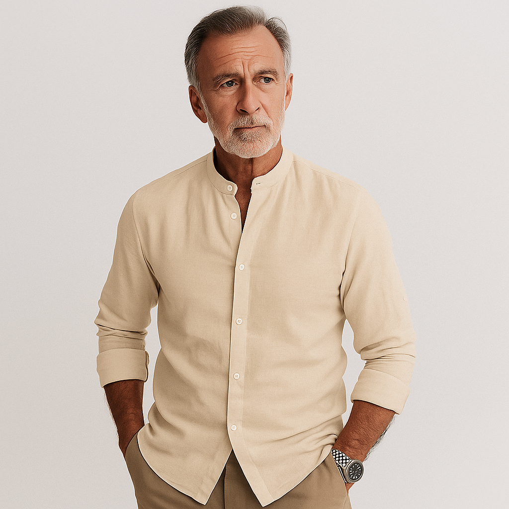 Domenico | Camisa de algodón con cuello mao