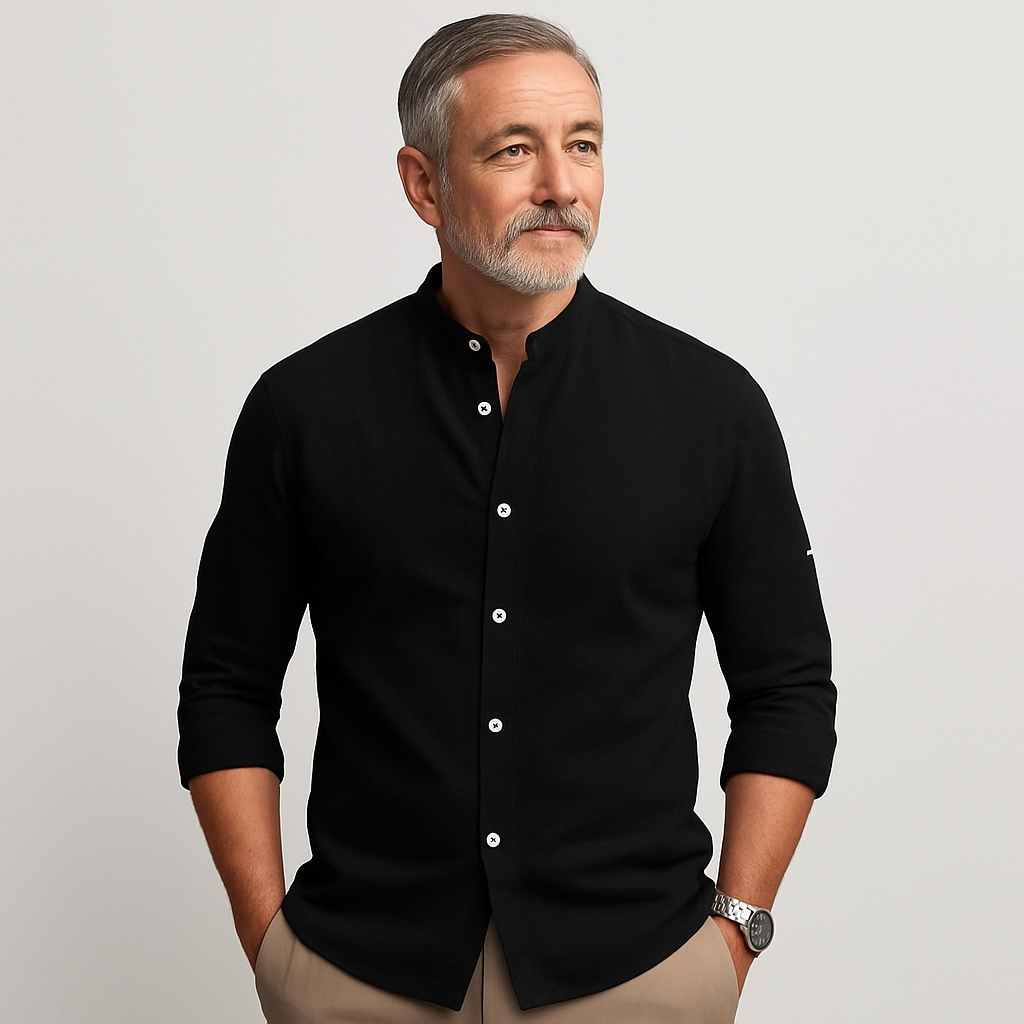 Domenico | Camisa de algodón con cuello mao