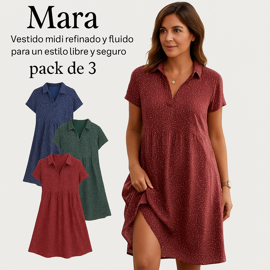 Pack de 3 vestidos midi Mara™ – elegancia fluida y segura