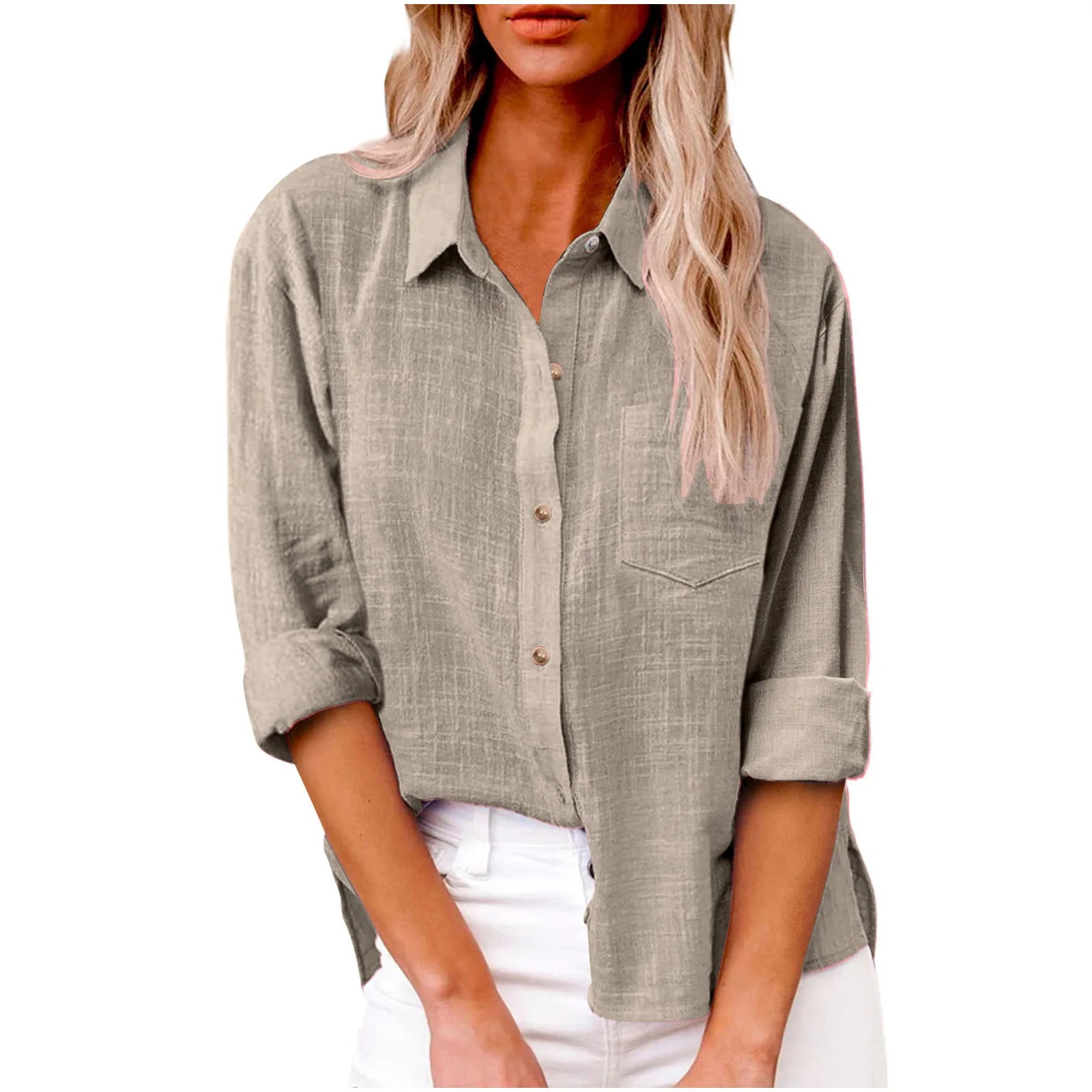 Greca™ Blusa Casual de Lino de Manga Larga
