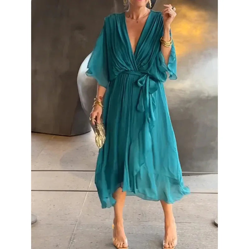 Emeline - Vestido de gasa de seda con escote en V