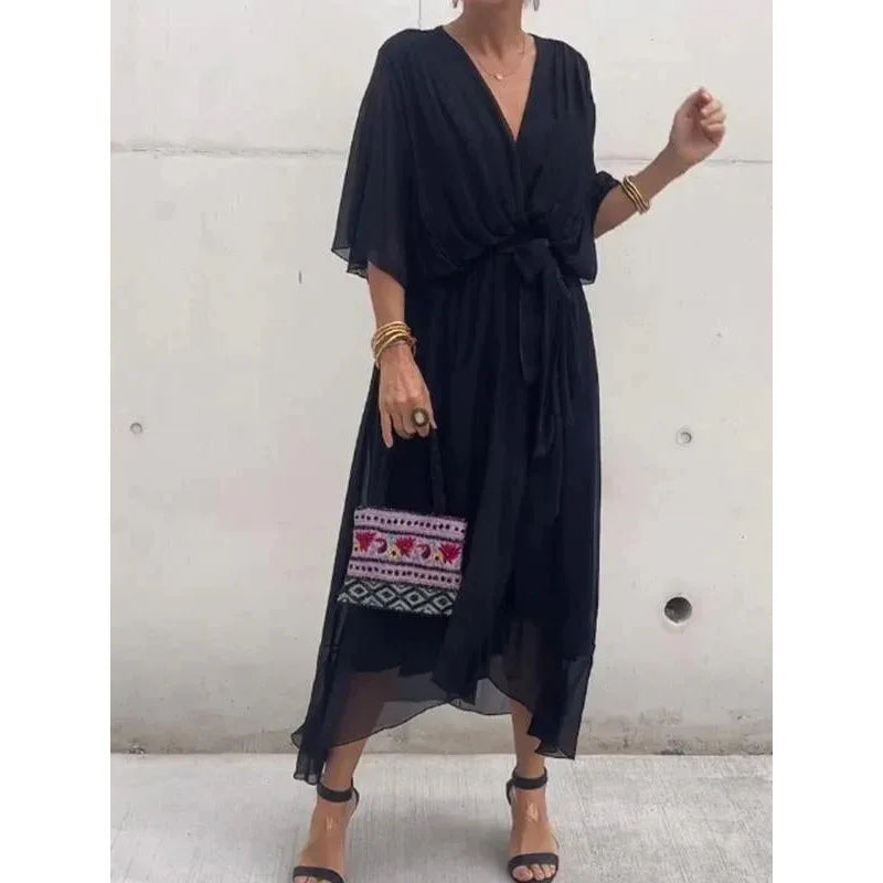 Emeline - Vestido de gasa de seda con escote en V