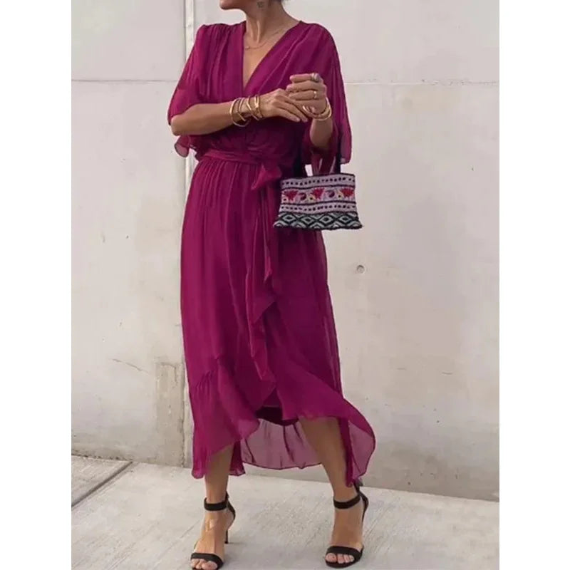 Emeline - Vestido de gasa de seda con escote en V