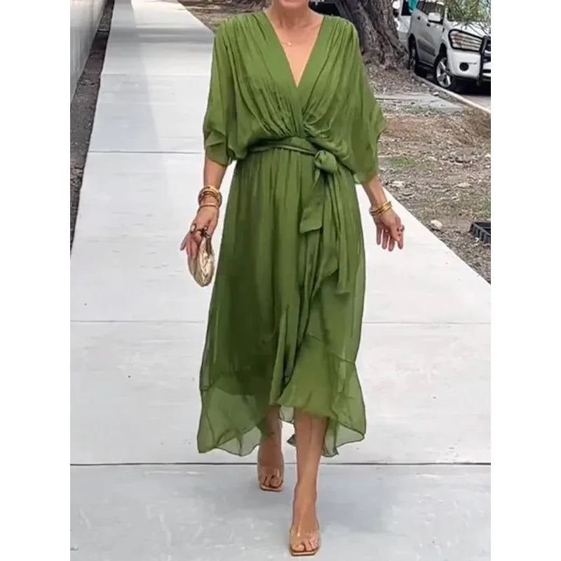 Emeline - Vestido de gasa de seda con escote en V