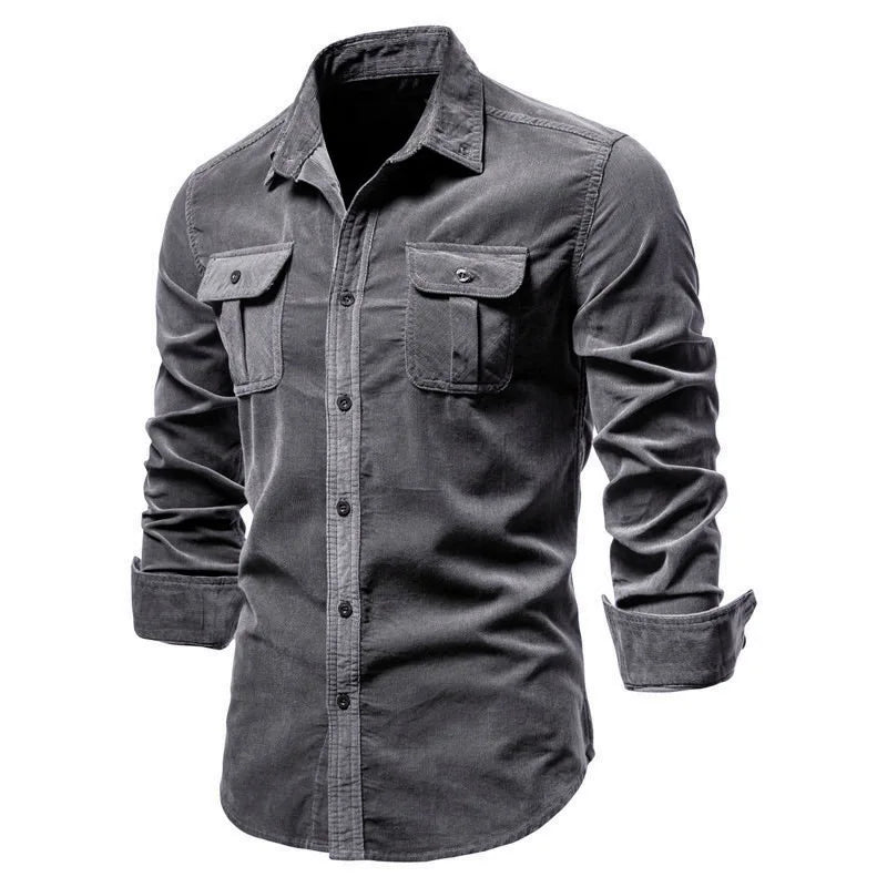 Ramiro - Camisa Casual de Manga Larga en Pana de Algodón
