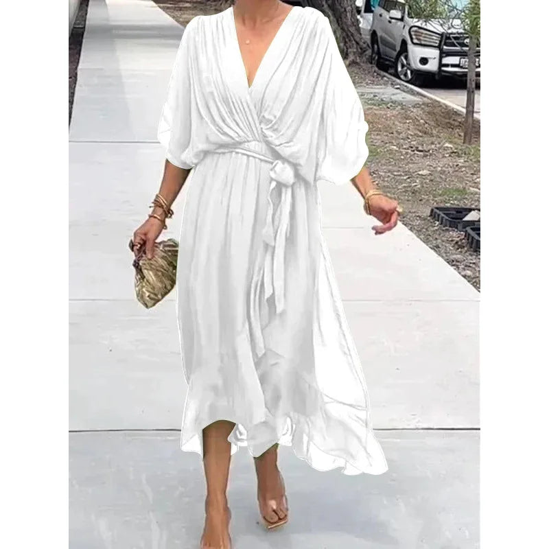 Emeline - Vestido de gasa de seda con escote en V