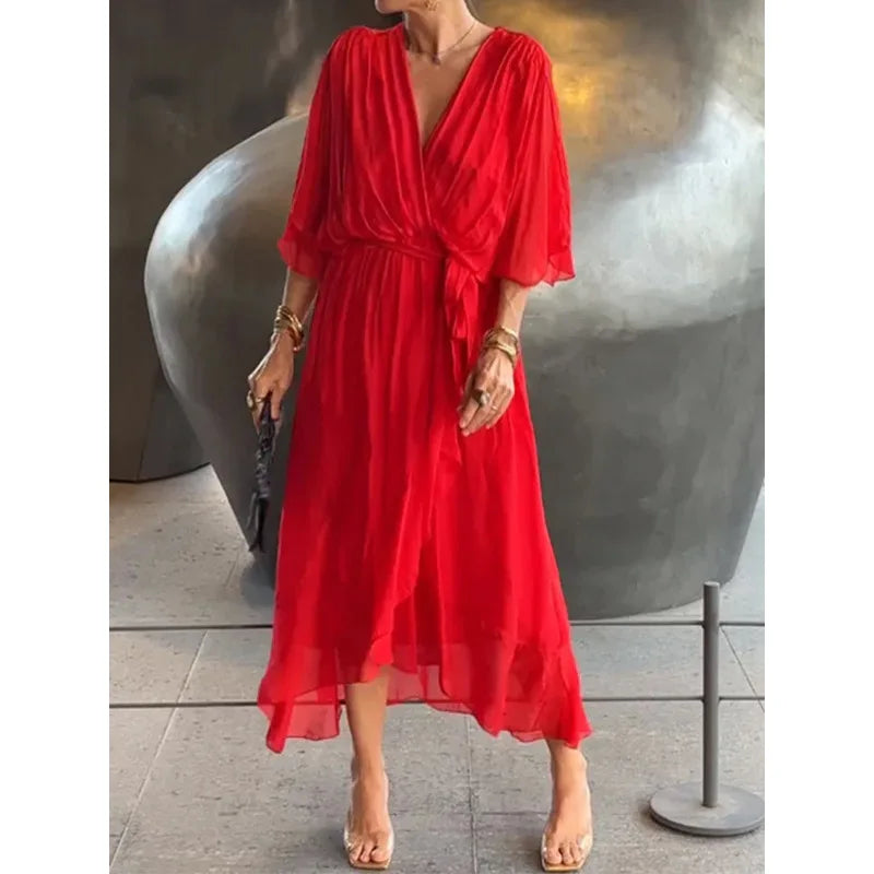 Emeline - Vestido de gasa de seda con escote en V