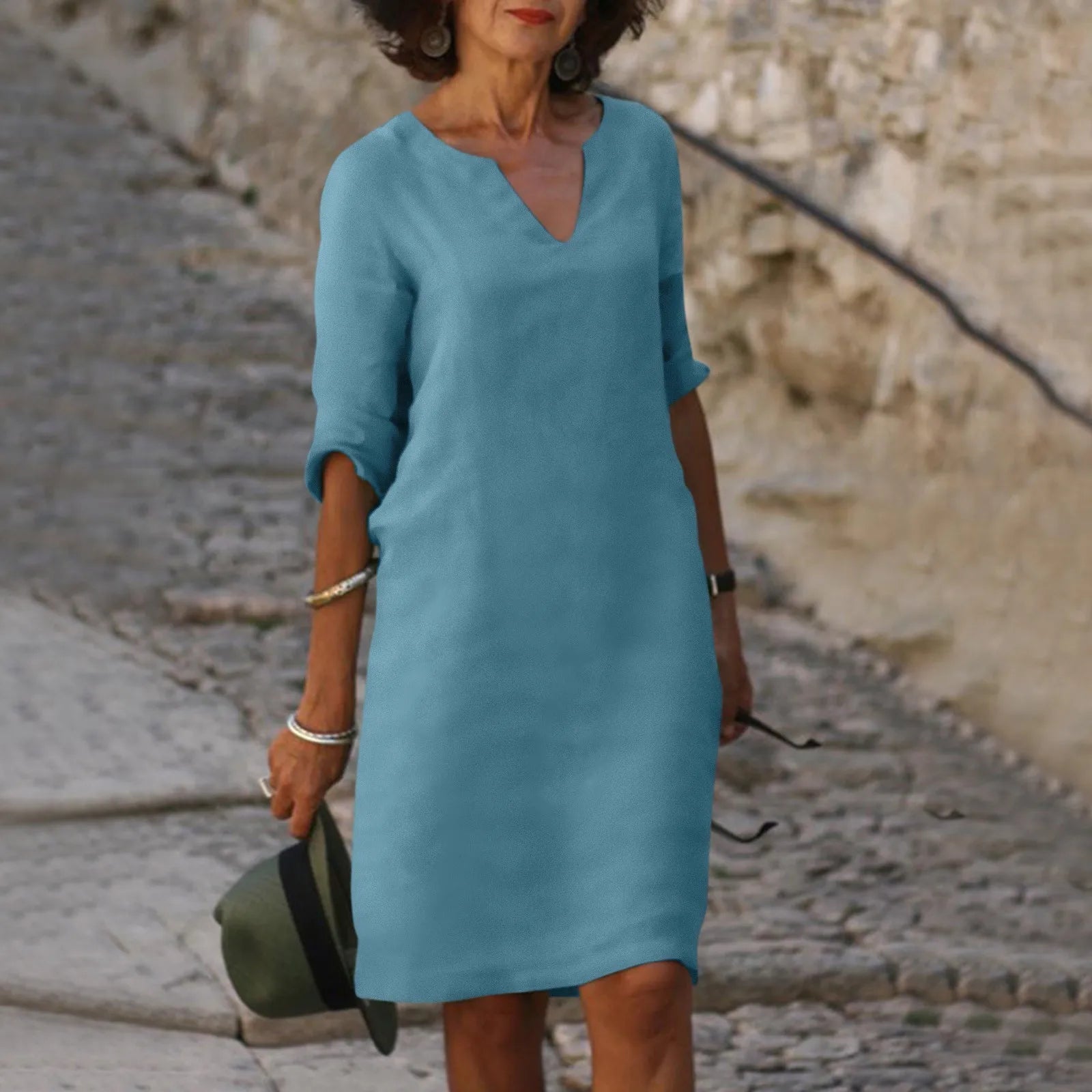 Josefina™ Elegante vestido de lino con escote en V
