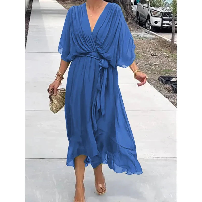 Emeline - Vestido de gasa de seda con escote en V