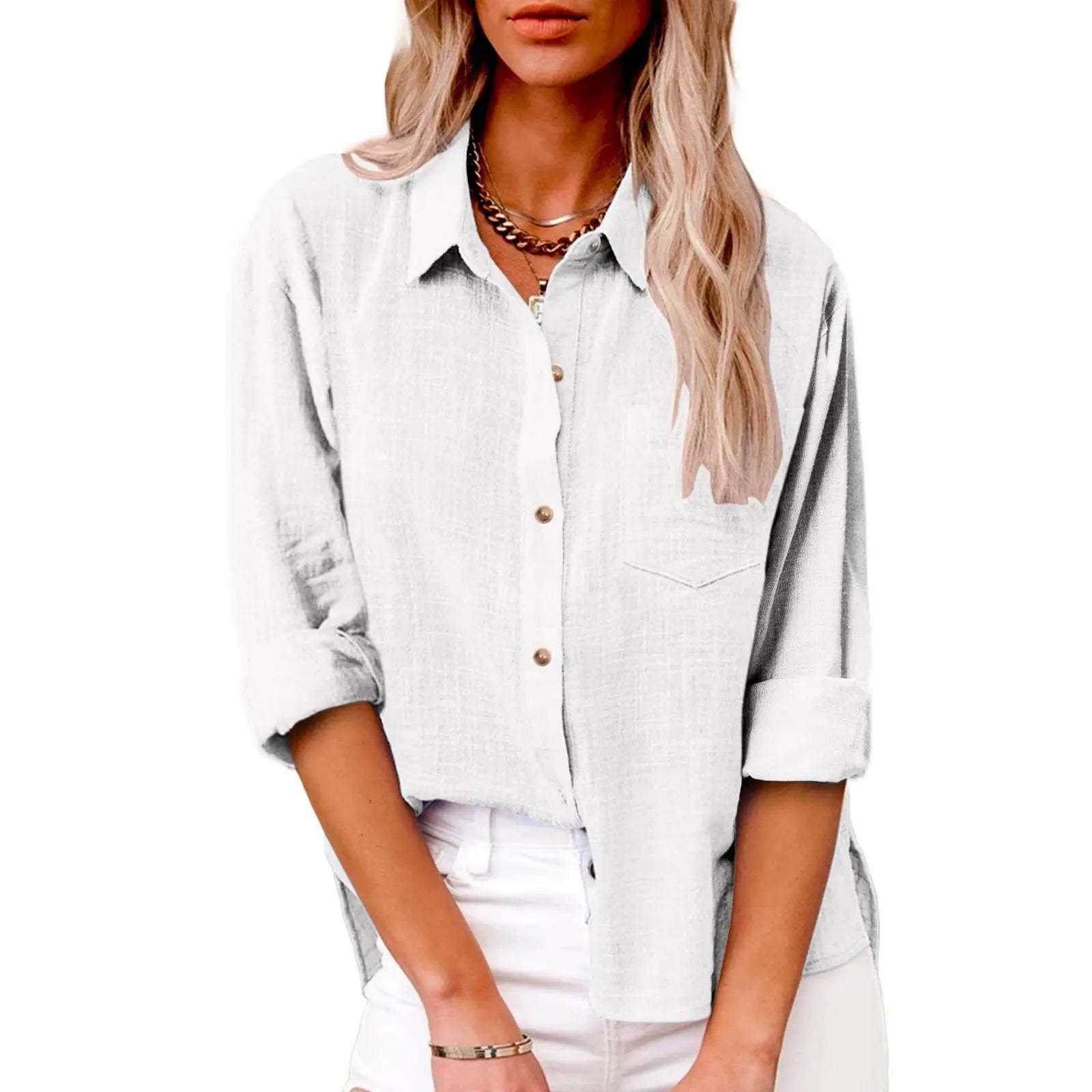 Greca™ Blusa Casual de Lino de Manga Larga