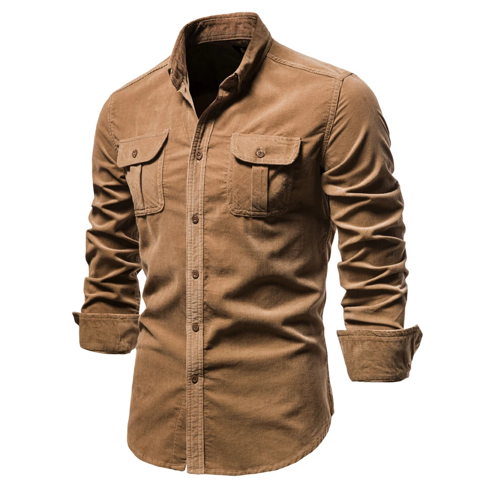 Ramiro - Camisa Casual de Manga Larga en Pana de Algodón