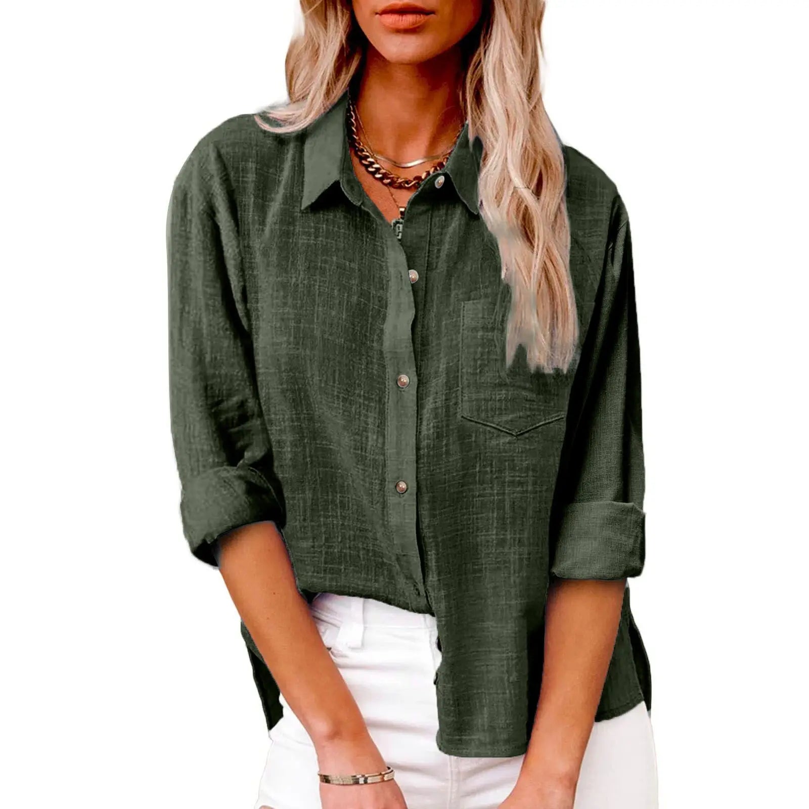Greca™ Blusa Casual de Lino de Manga Larga