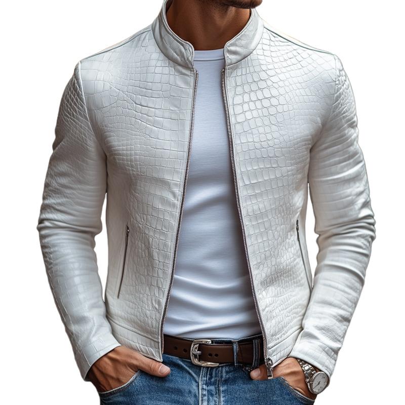 The Titan | Men's Stone Pattern Leather Jacket