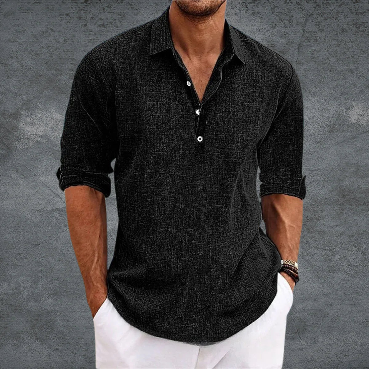 Giorgio - Camisa de Lino y Algodón de Manga Larga