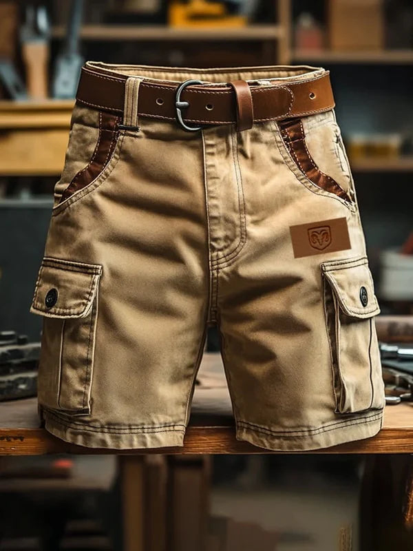 Franco - Shorts cargo resistentes con detalles de cuero