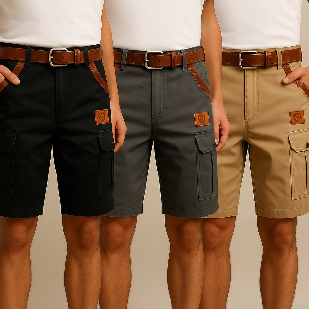 Franco - Shorts cargo resistentes con detalles de cuero
