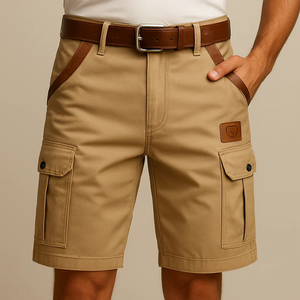 Franco - Shorts cargo resistentes con detalles de cuero