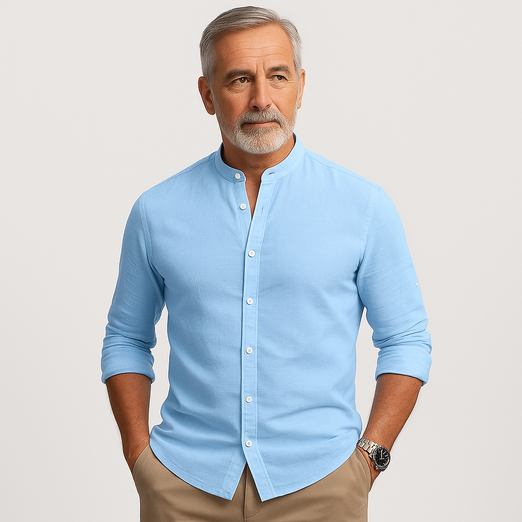 Domenico | Camisa de algodón con cuello mao