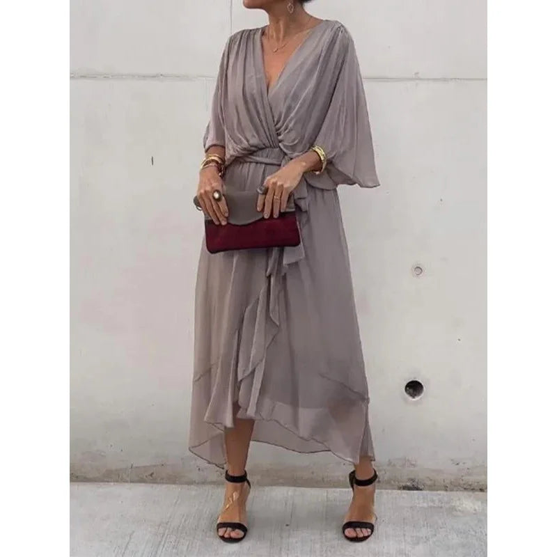 Emeline - Vestido de gasa de seda con escote en V
