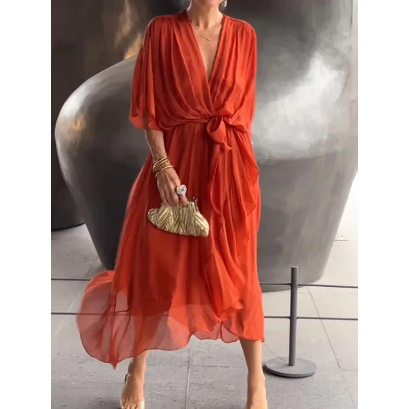 Emeline - Vestido de gasa de seda con escote en V