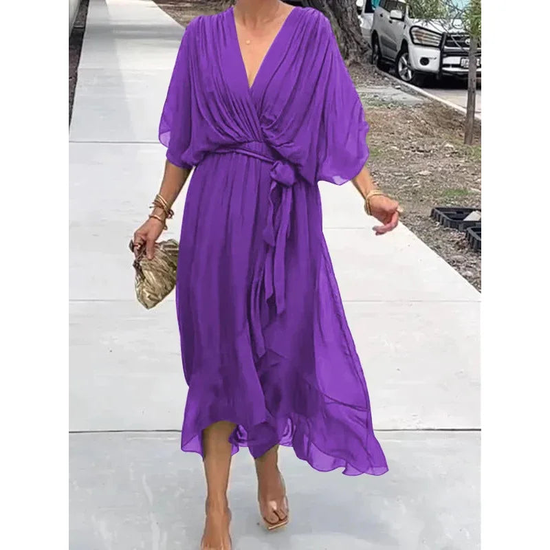 Emeline - Vestido de gasa de seda con escote en V