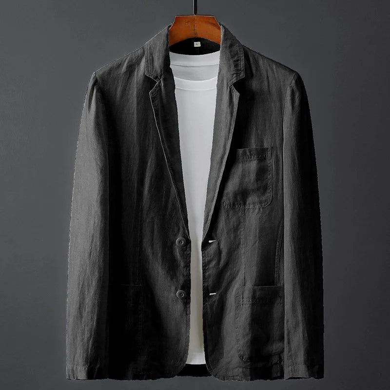 Marino - Blazer Ligero de Algodón y Lino para Hombre