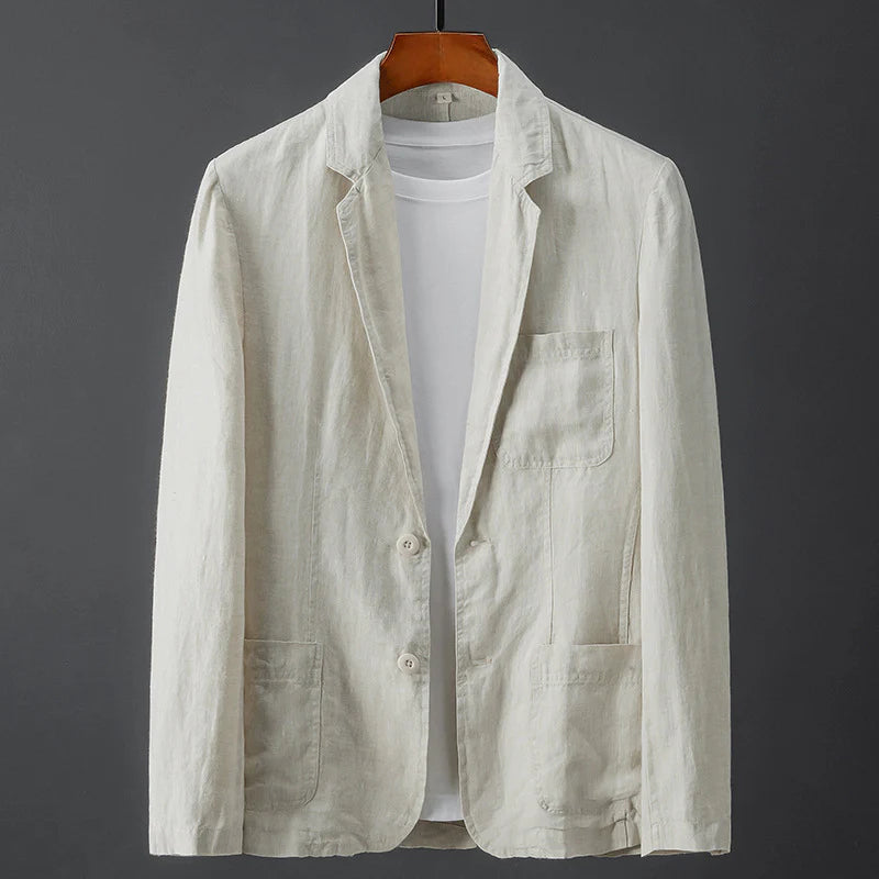 Marino - Blazer Ligero de Algodón y Lino para Hombre