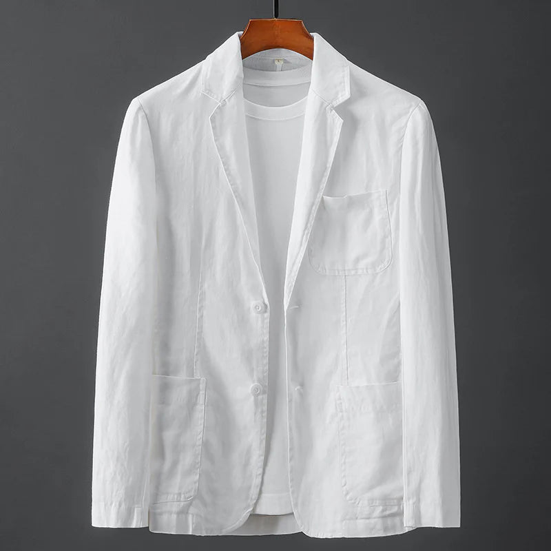 Marino - Blazer Ligero de Algodón y Lino para Hombre
