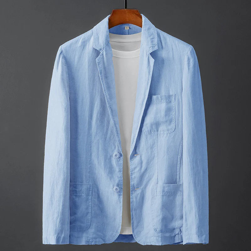 Marino - Blazer Ligero de Algodón y Lino para Hombre